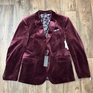 JF J. Ferrar Evening Velvet Blazer Jacket Slim Fit Men’s Sz 40 SH Red Wine